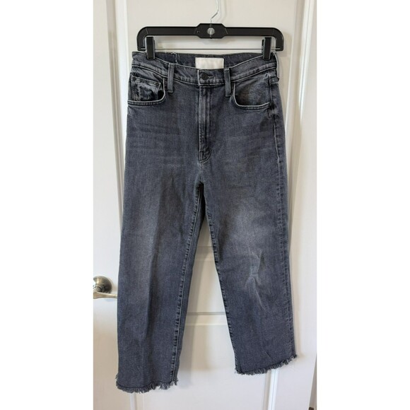 MOTHER Denim - MOTHER The Rambler zip flood Ankle Jeans washed Black 27 $238 raw hem